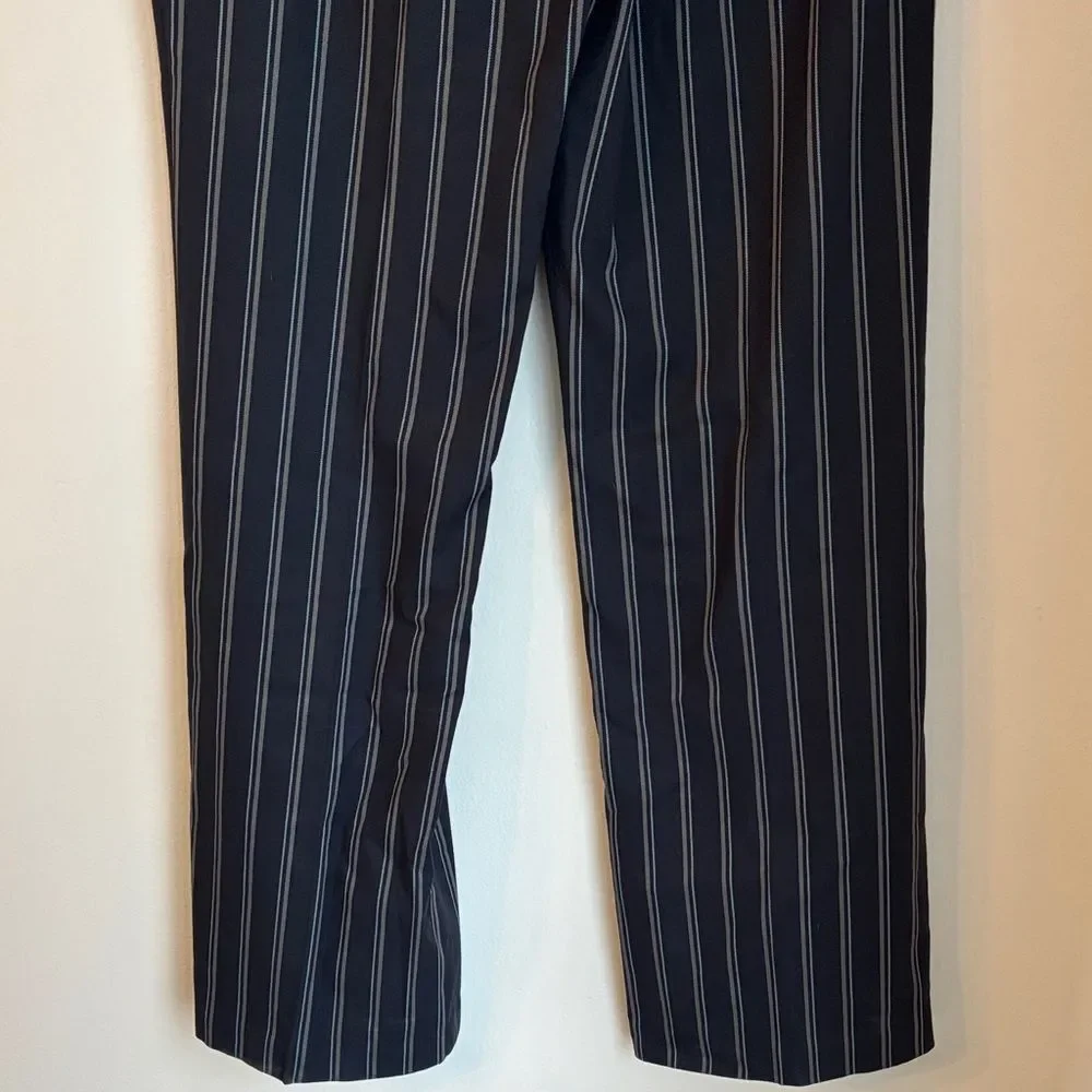 BCBG Maxazria women’s navy Camilla stripped straight flare wide leg Pants 12 NWT